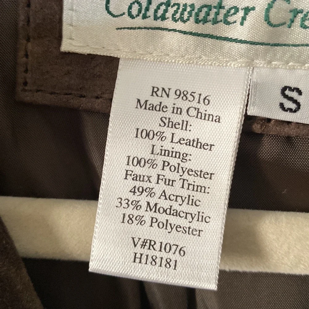 Coldwater Creek Brown Leather Zip Front Jacket Faux Fur Collar and Cuffs - Picture 6 of 12